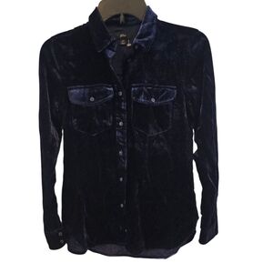 J.Crew Size 00 Drapey Velvet Velour Button Down Shirt Blue